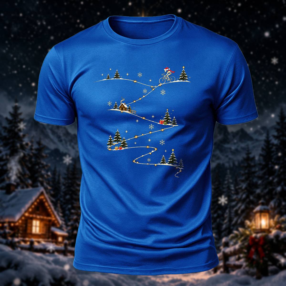 クリスマス サイクリング 雪道 プレミアムコットン カジュアルTシャツ