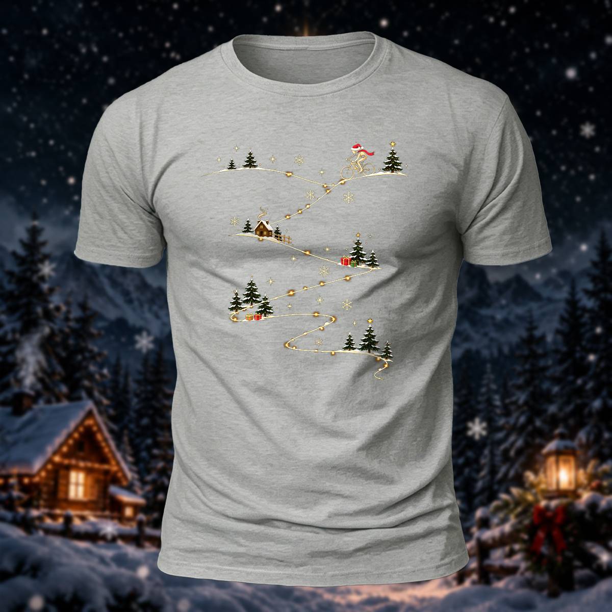 クリスマス サイクリング 雪道 プレミアムコットン カジュアルTシャツ