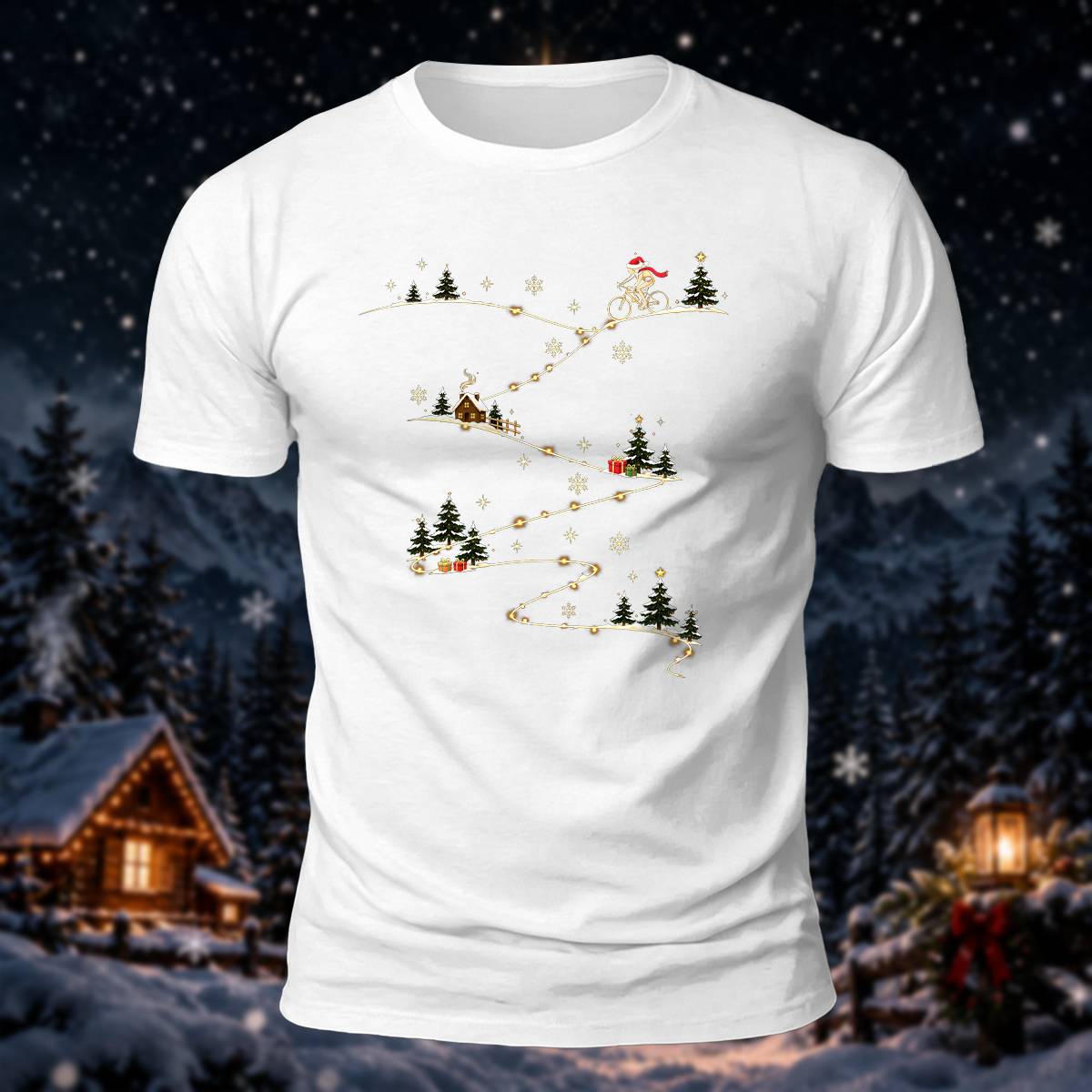 クリスマス サイクリング 雪道 プレミアムコットン カジュアルTシャツ