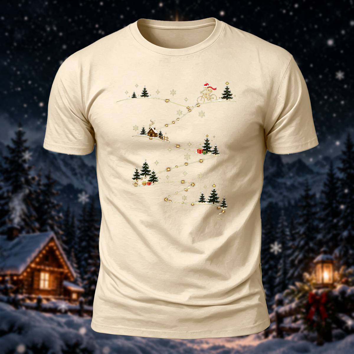 クリスマス サイクリング 雪道 プレミアムコットン カジュアルTシャツ