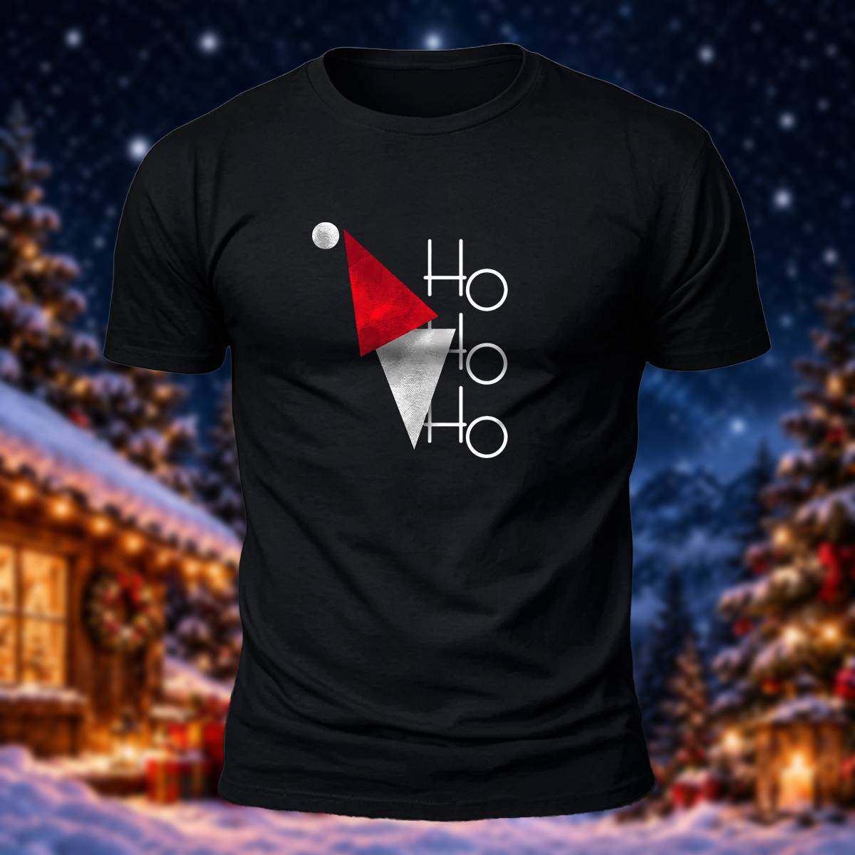 ホーホーホー ミニマリスト サンタ帽 カジュアル コットンTシャツ