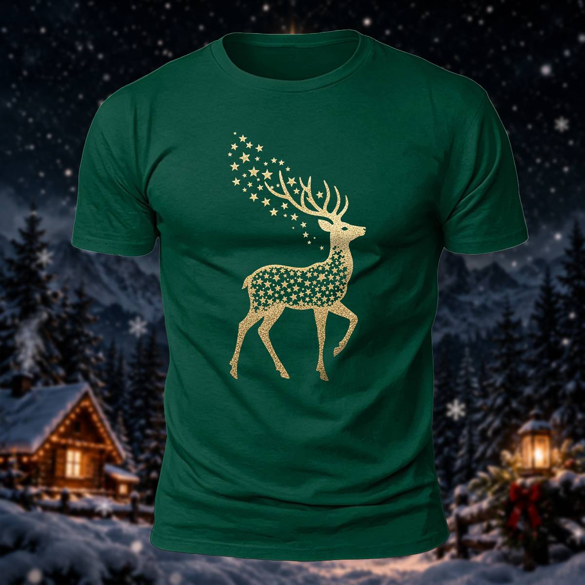 ゴールデン स्टार トナカイ クリスマス カジュアル コットン Tシャツ