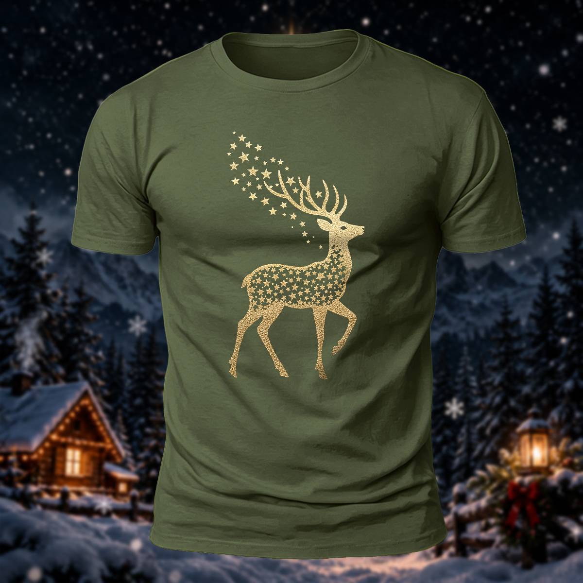 ゴールデン स्टार トナカイ クリスマス カジュアル コットン Tシャツ