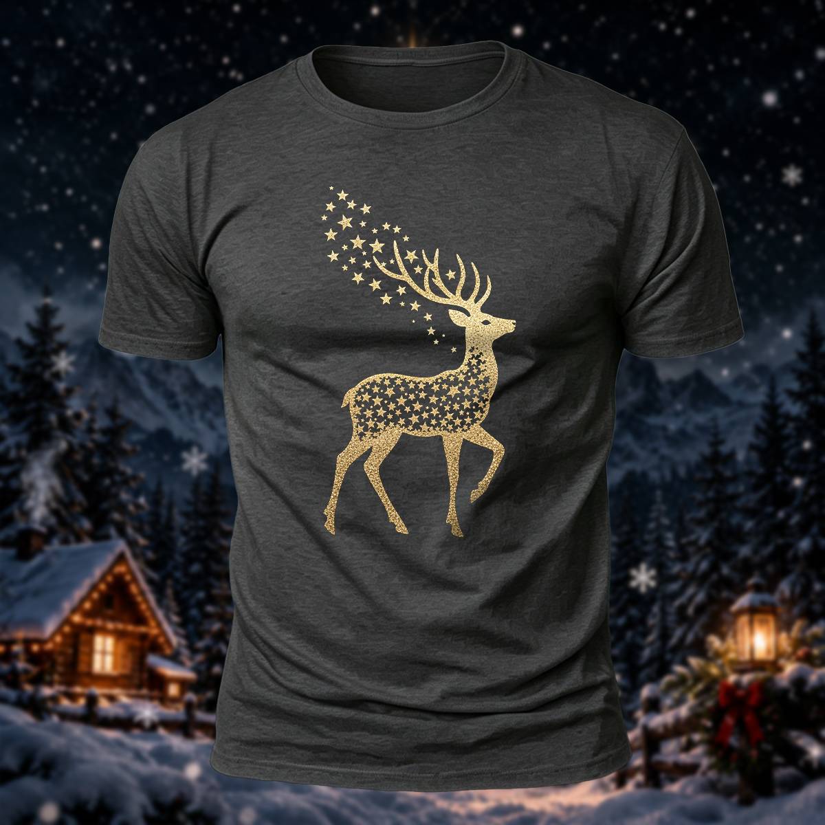 ゴールデン स्टार トナカイ クリスマス カジュアル コットン Tシャツ
