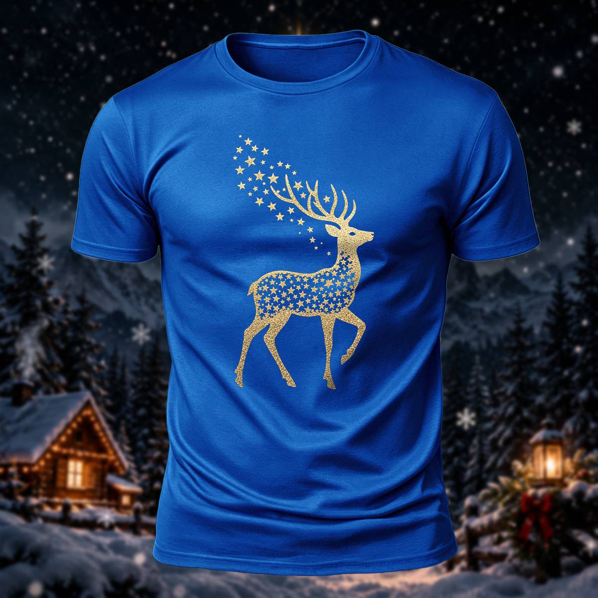 ゴールデン स्टार トナカイ クリスマス カジュアル コットン Tシャツ