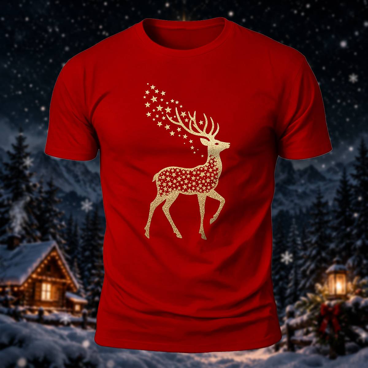 ゴールデン स्टार トナカイ クリスマス カジュアル コットン Tシャツ