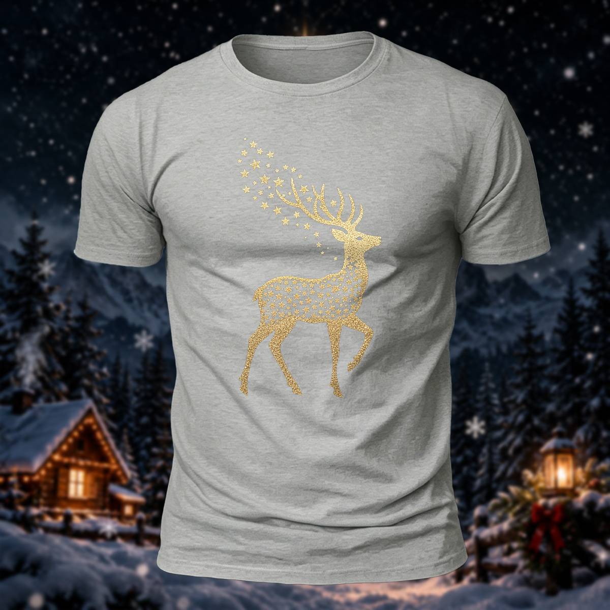 ゴールデン स्टार トナカイ クリスマス カジュアル コットン Tシャツ