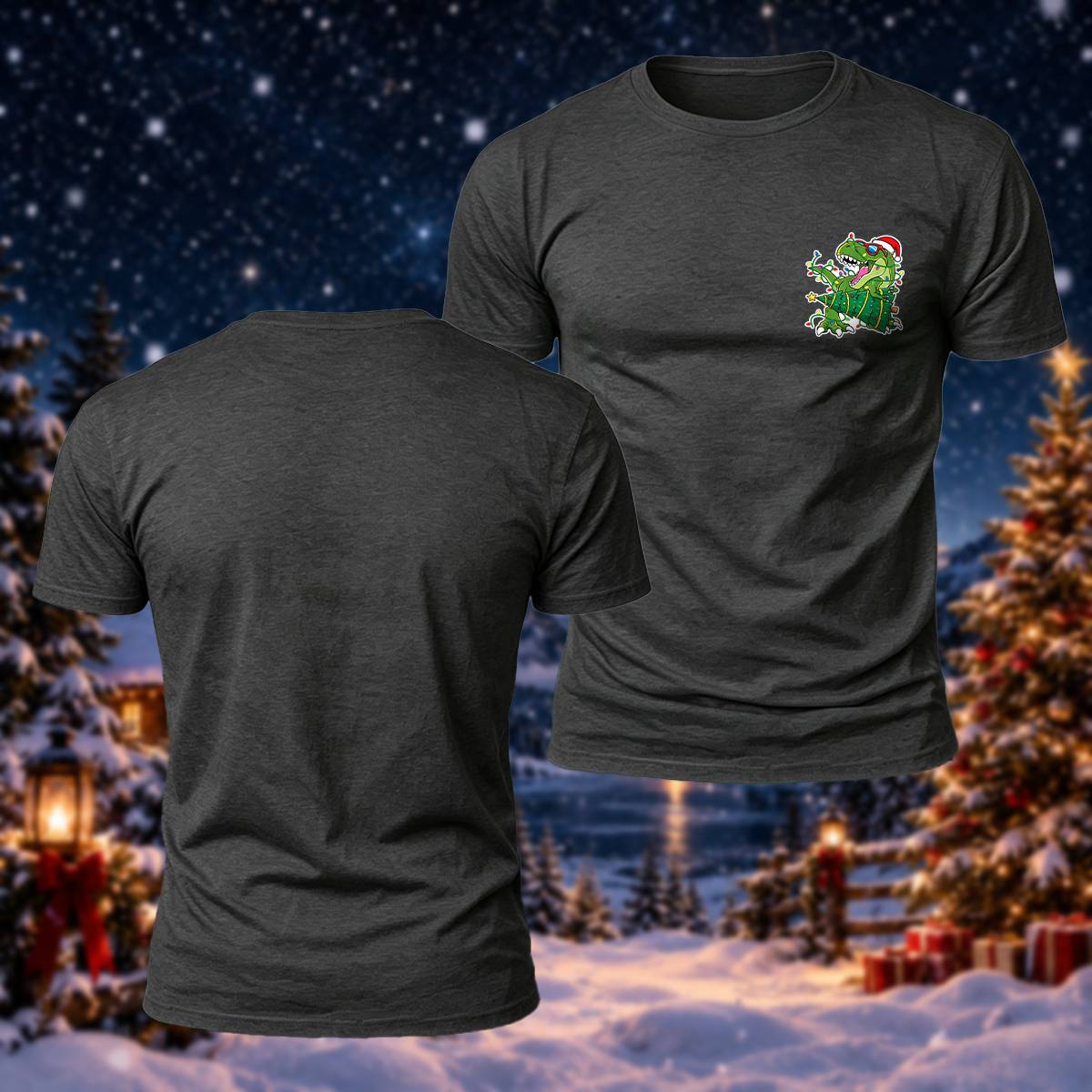 かわいいクリスマス恐竜 カジュアル プレミアムコットンTシャツ