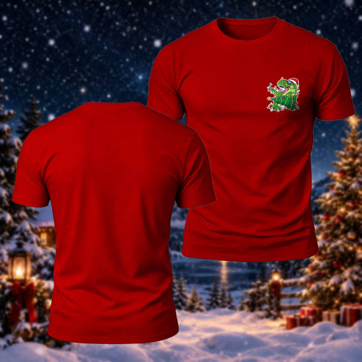 かわいいクリスマス恐竜 カジュアル プレミアムコットンTシャツ