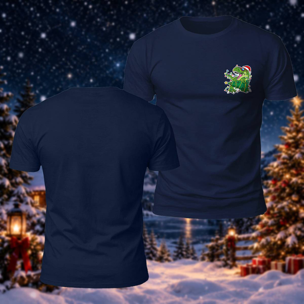 かわいいクリスマス恐竜 カジュアル プレミアムコットンTシャツ