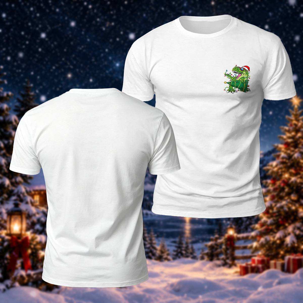 かわいいクリスマス恐竜 カジュアル プレミアムコットンTシャツ