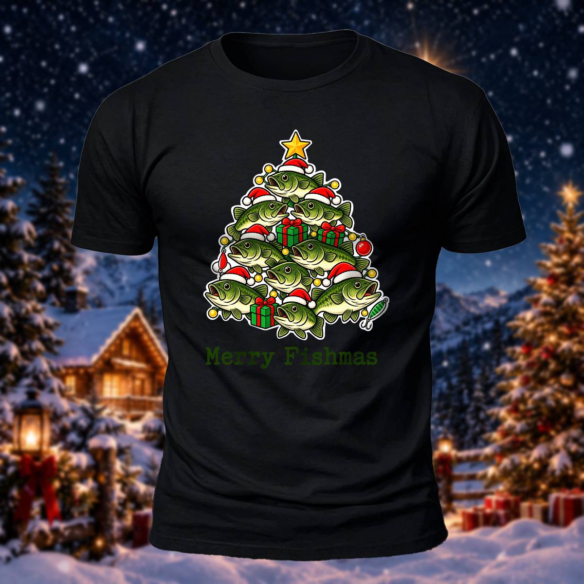 Christmas Fishing Lover Merry Fishmas Cotton Tee