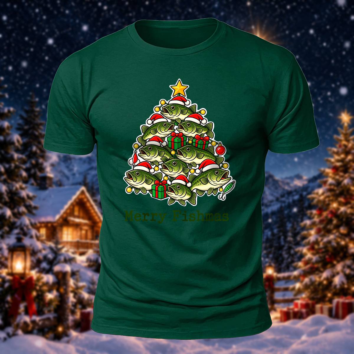 Christmas Fishing Lover Merry Fishmas Cotton Tee