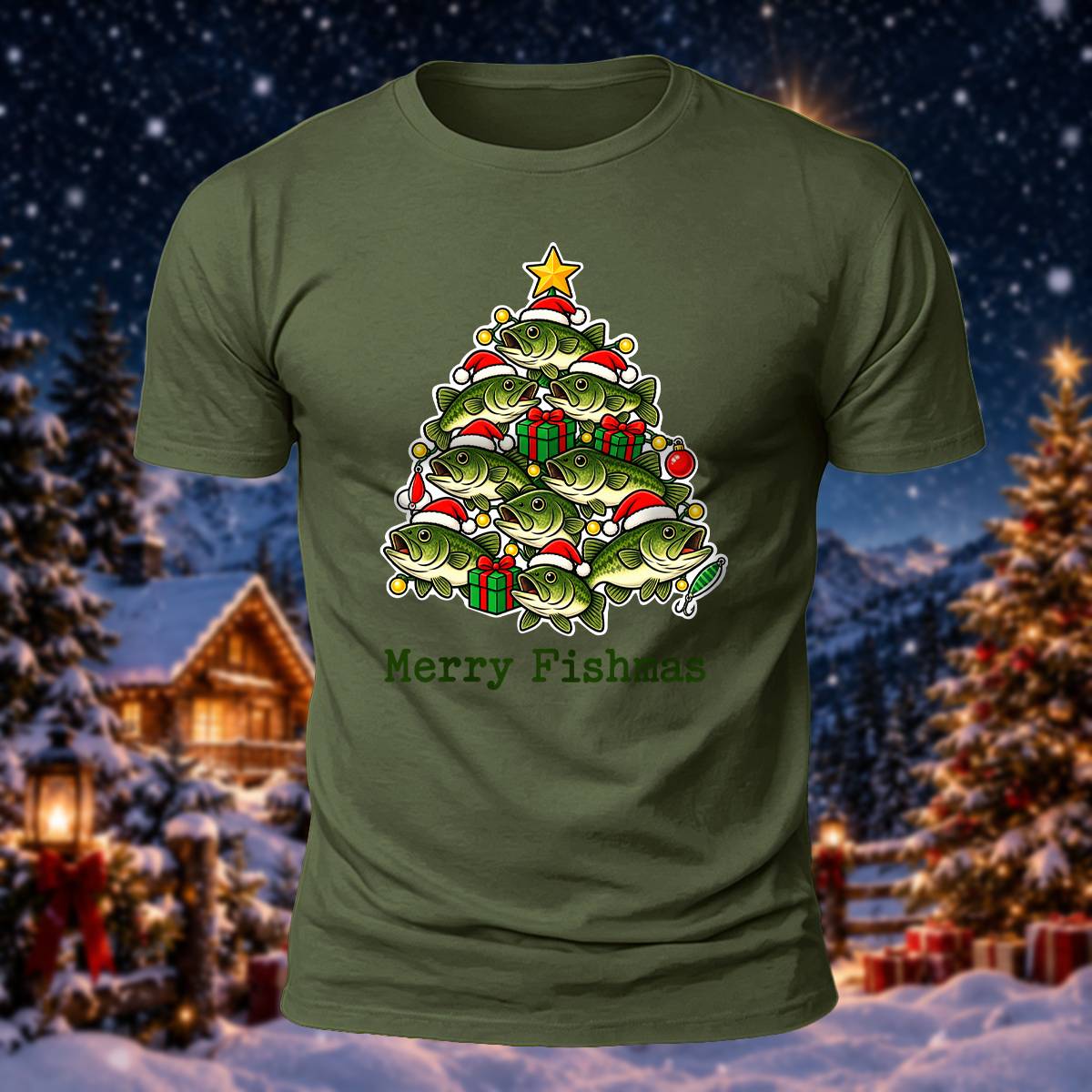 Christmas Fishing Lover Merry Fishmas Cotton Tee