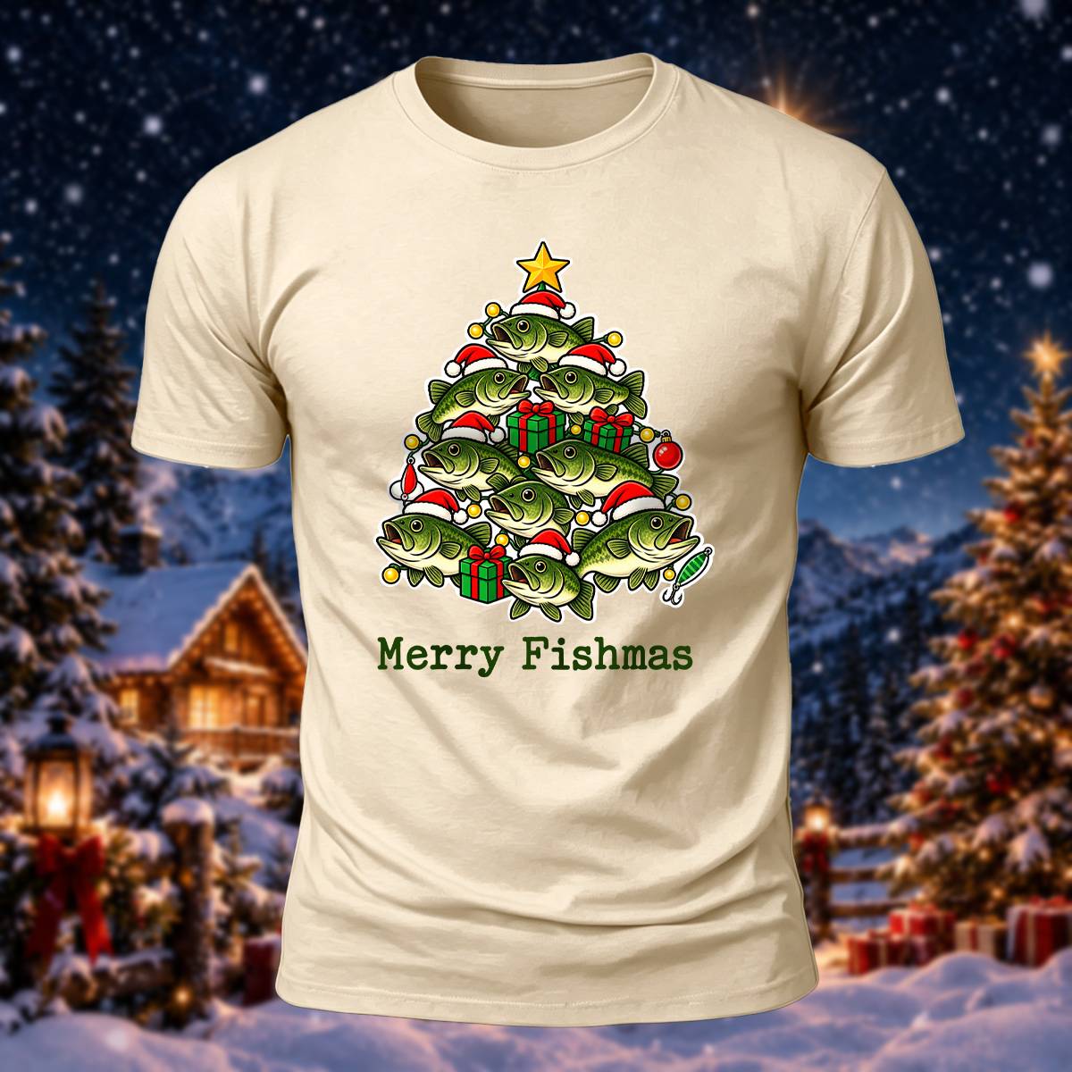 Christmas Fishing Lover Merry Fishmas Cotton Tee