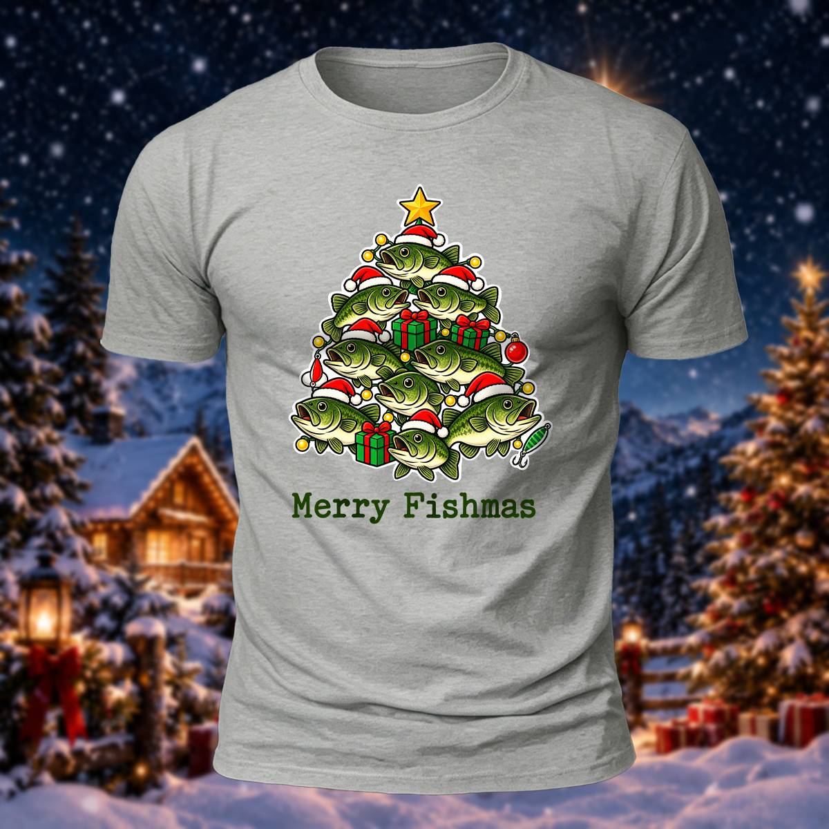 Christmas Fishing Lover Merry Fishmas Cotton Tee