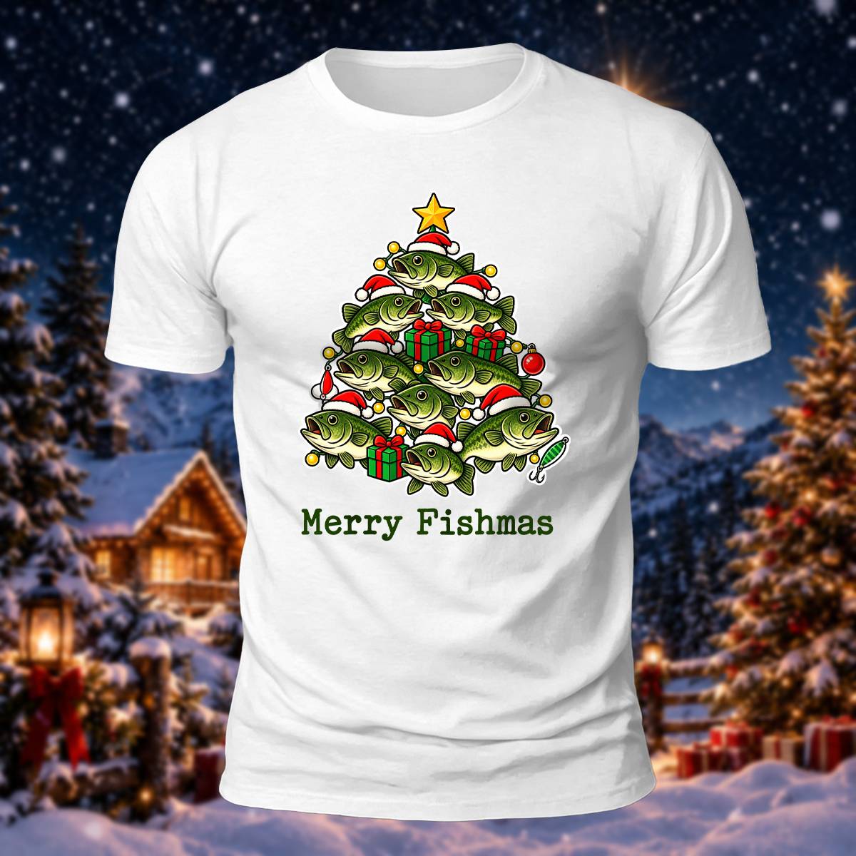 Christmas Fishing Lover Merry Fishmas Cotton Tee
