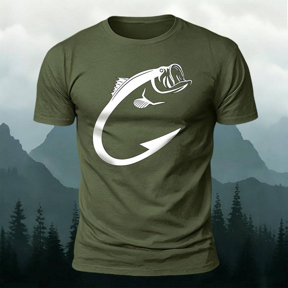 Minimalist Bass Fish Hook Graphic Casual Tee