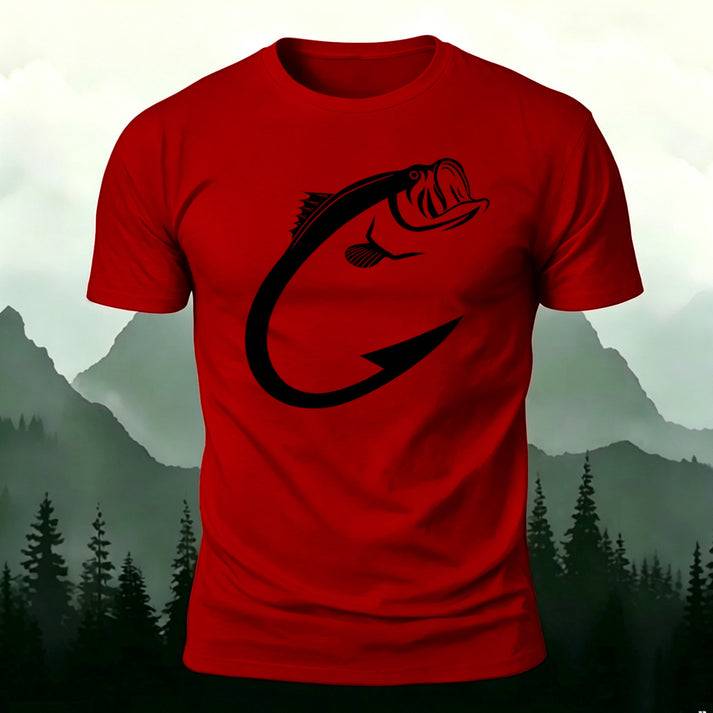 Minimalist Bass Fish Hook Graphic Casual Tee