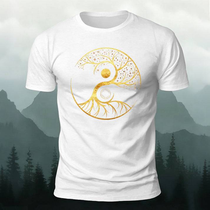 陰陽 生命の樹 カジュアル半袖Tシャツ