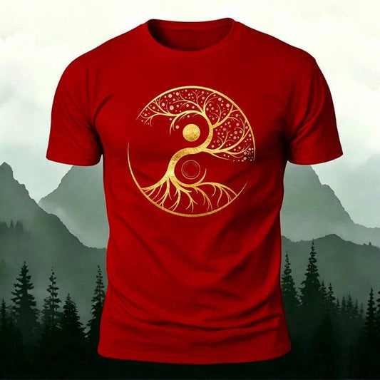 陰陽 生命の樹 カジュアル半袖Tシャツ