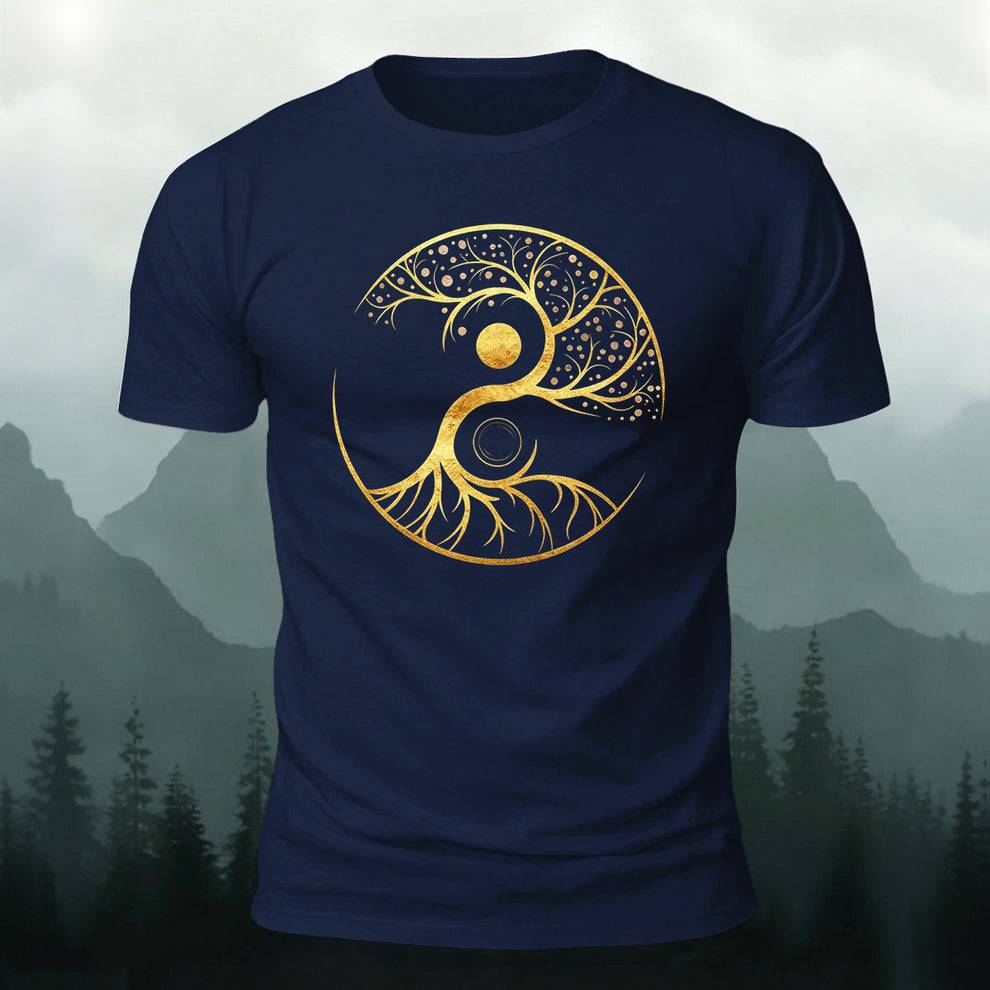 陰陽 生命の樹 カジュアル半袖Tシャツ