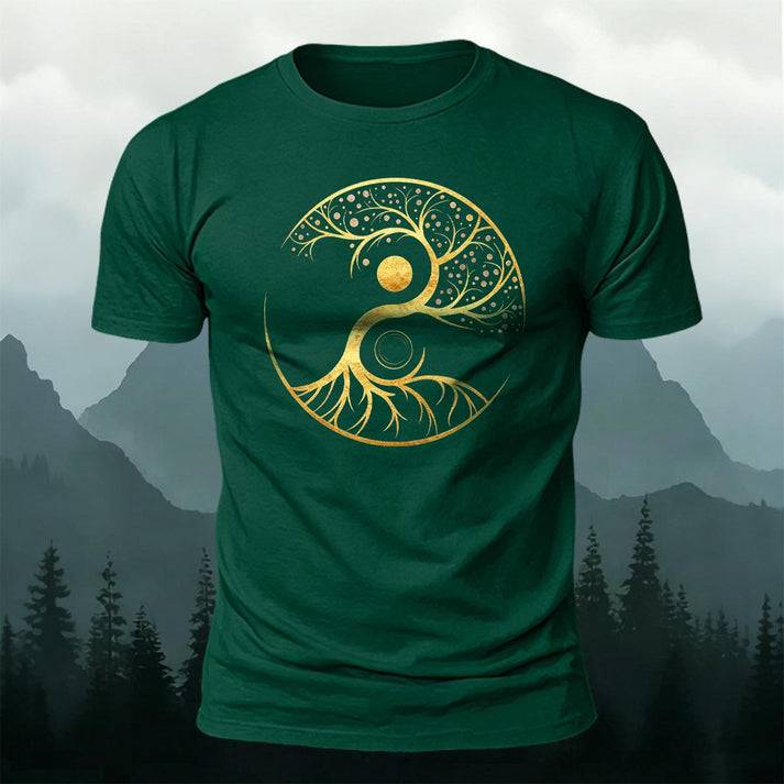 陰陽 生命の樹 カジュアル半袖Tシャツ