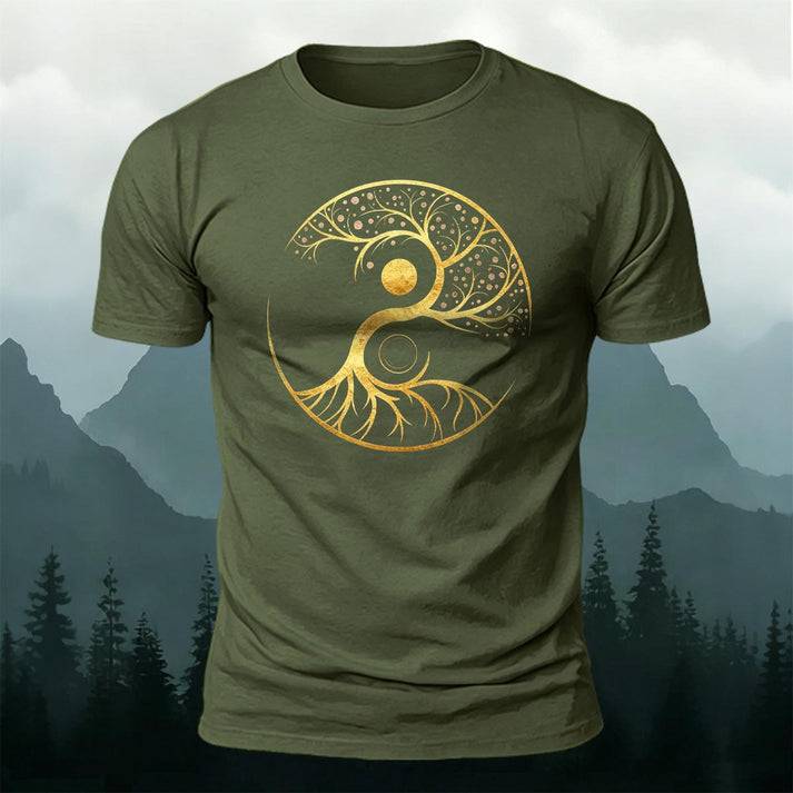陰陽 生命の樹 カジュアル半袖Tシャツ