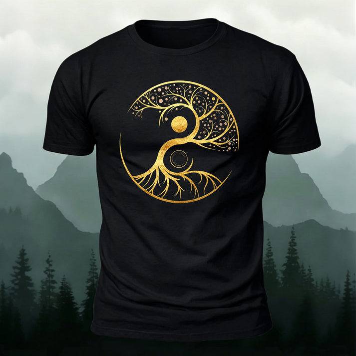 陰陽 生命の樹 カジュアル半袖Tシャツ