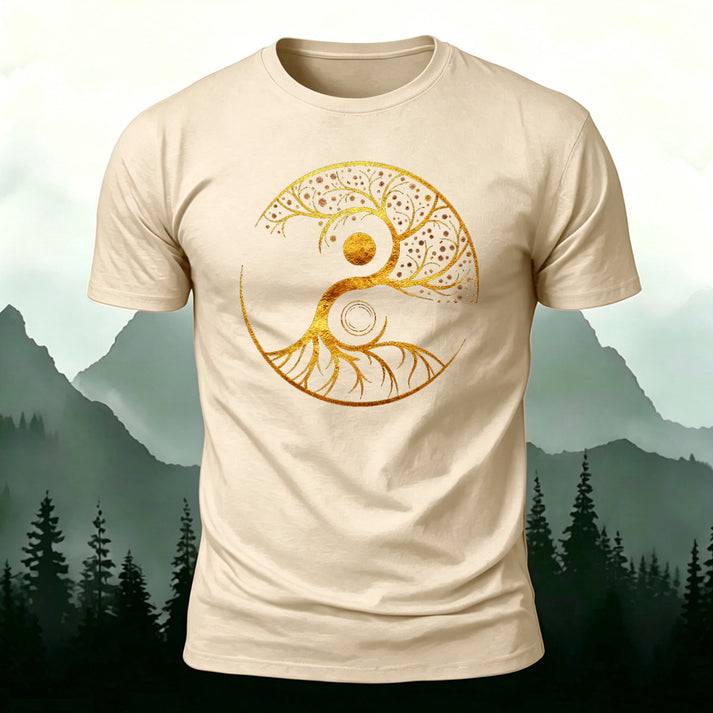 陰陽 生命の樹 カジュアル半袖Tシャツ