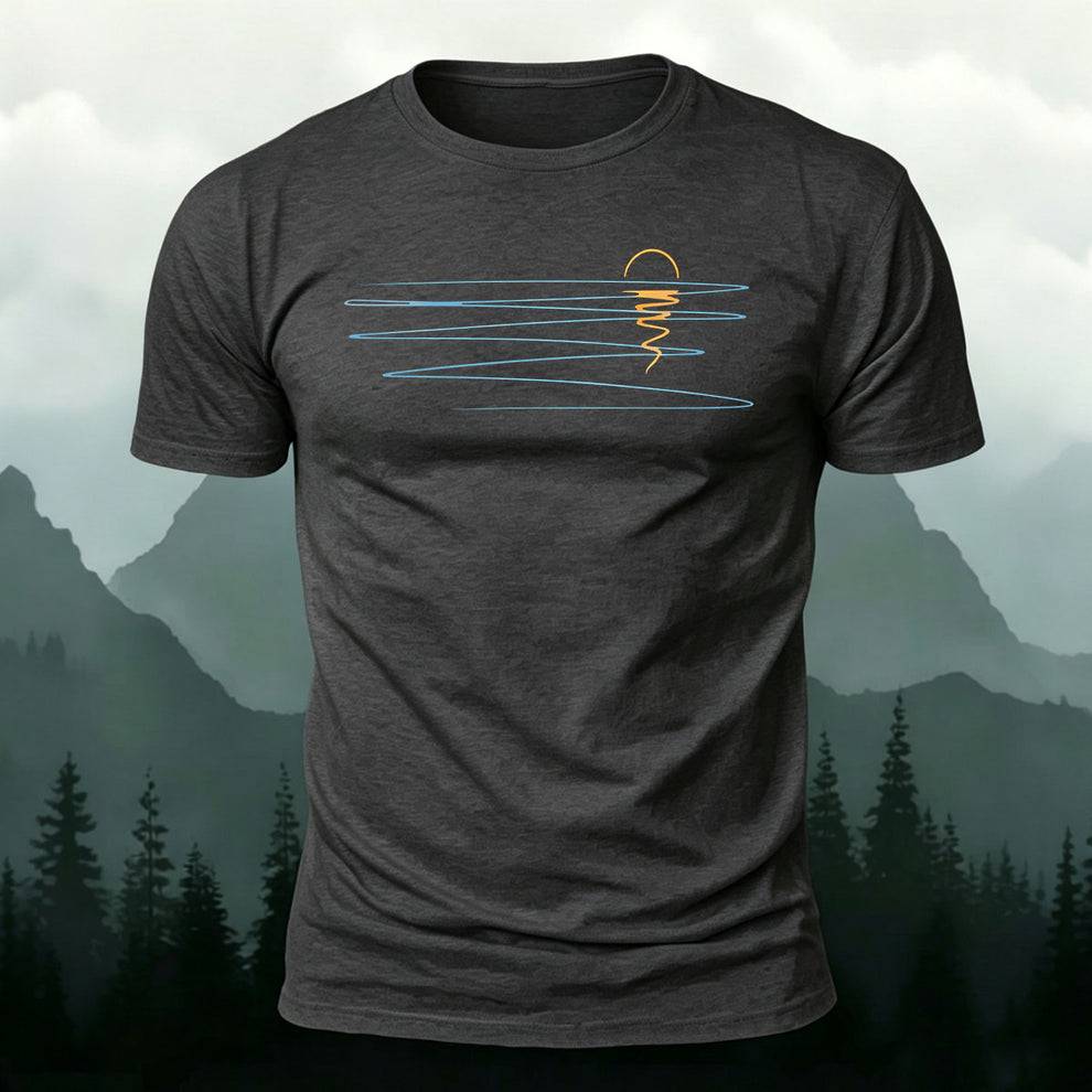 Minimalist Sunrise Ocean Line Art Casual T-Shirt