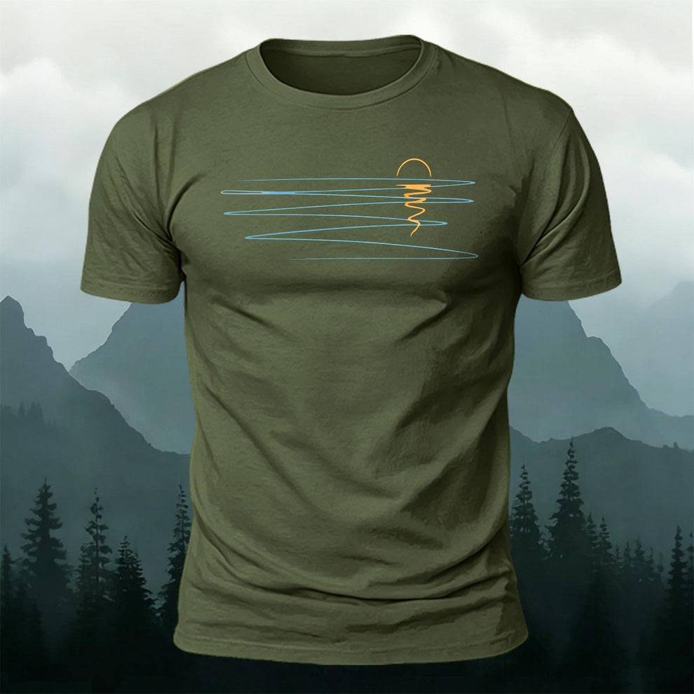 Minimalist Sunrise Ocean Line Art Casual T-Shirt