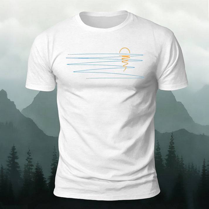 Minimalist Sunrise Ocean Line Art Casual T-Shirt