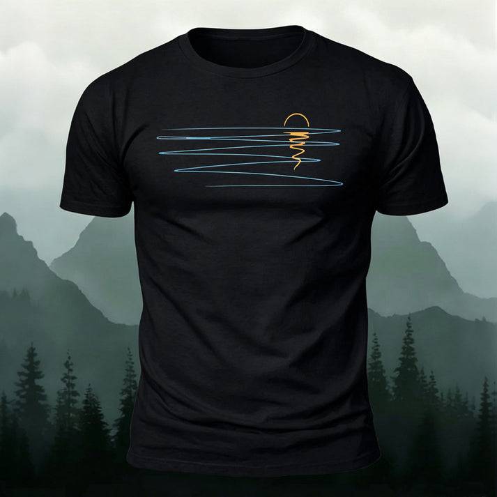 Minimalist Sunrise Ocean Line Art Casual T-Shirt