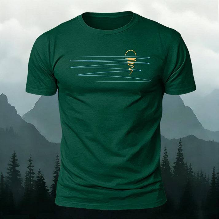 Minimalist Sunrise Ocean Line Art Casual T-Shirt