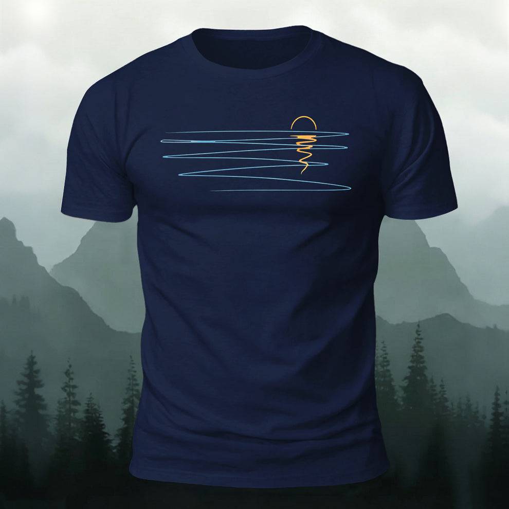 Minimalist Sunrise Ocean Line Art Casual T-Shirt
