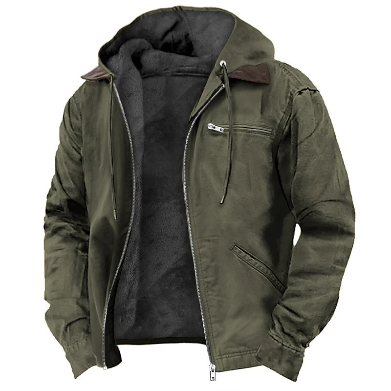 Solid Color Casual Fleece Lined Hooded Jacket Coat