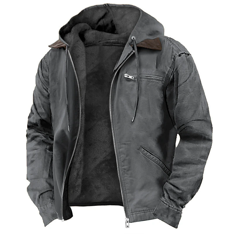 Solid Color Casual Fleece Lined Hooded Jacket Coat