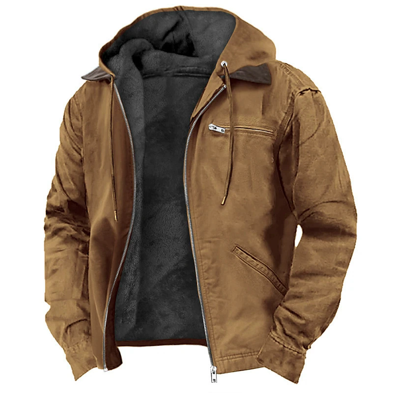Solid Color Casual Fleece Lined Hooded Jacket Coat