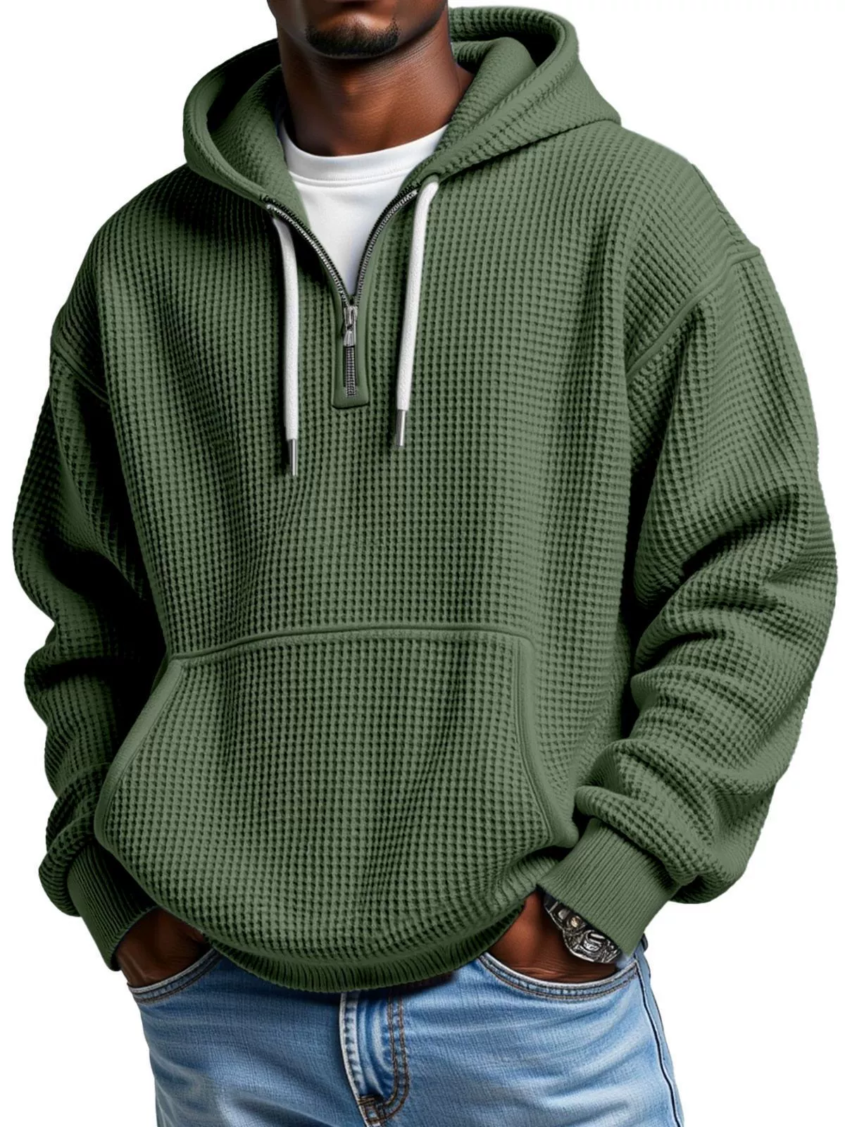 Men's Stylish Athletic Waffle Knit Hoodie