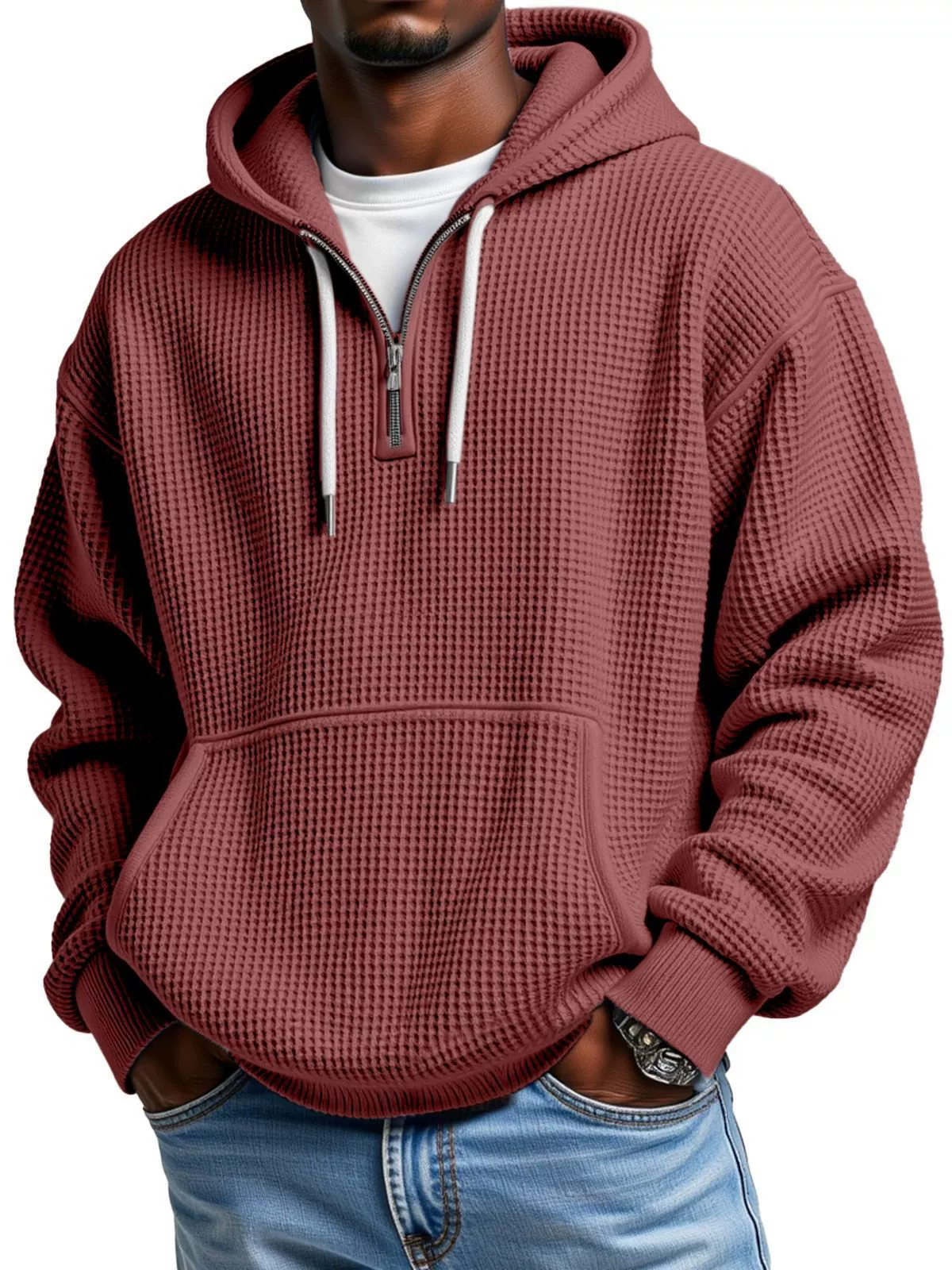Men's Stylish Athletic Waffle Knit Hoodie