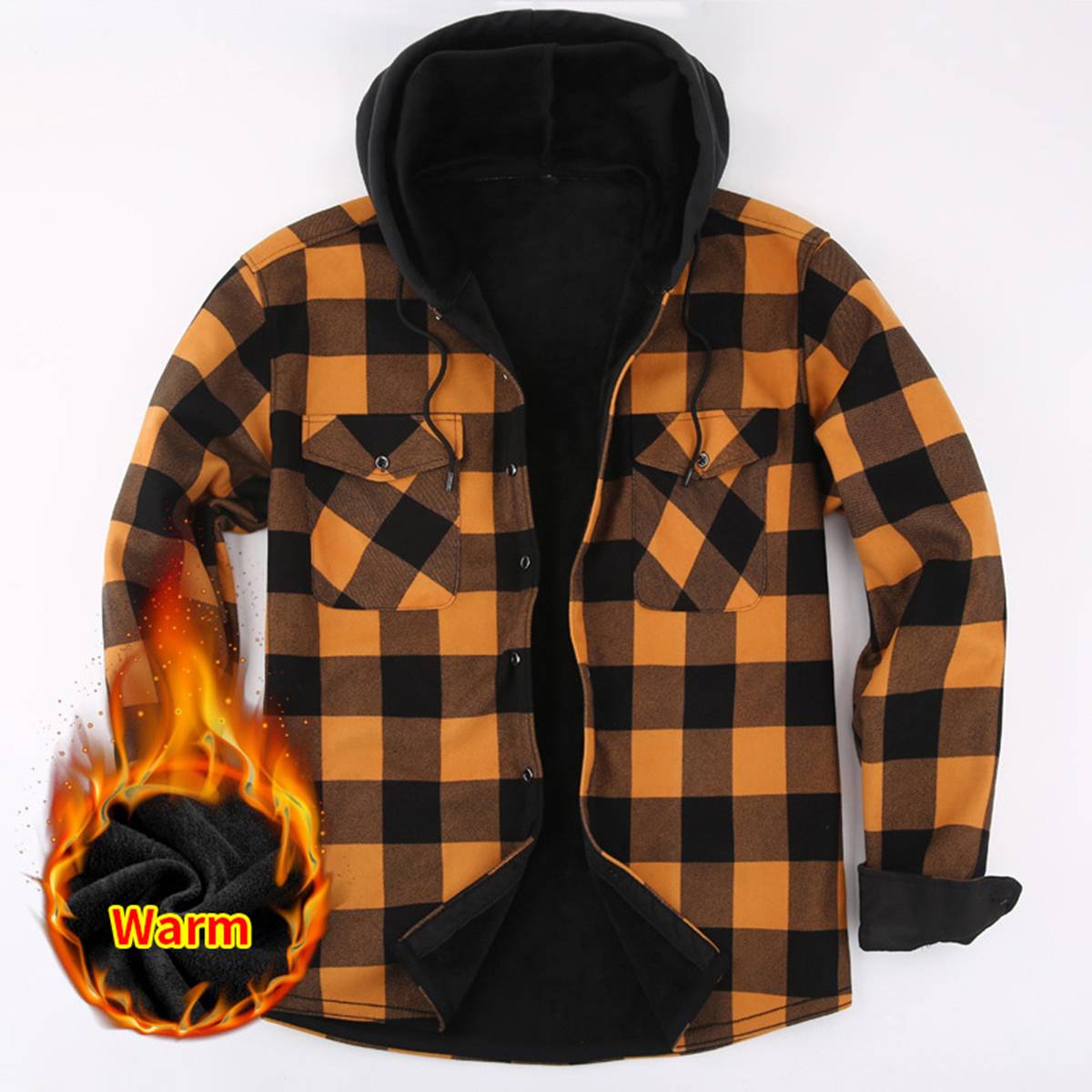 Men's Fleece Lined Plaid Hooded Shirt Jacket