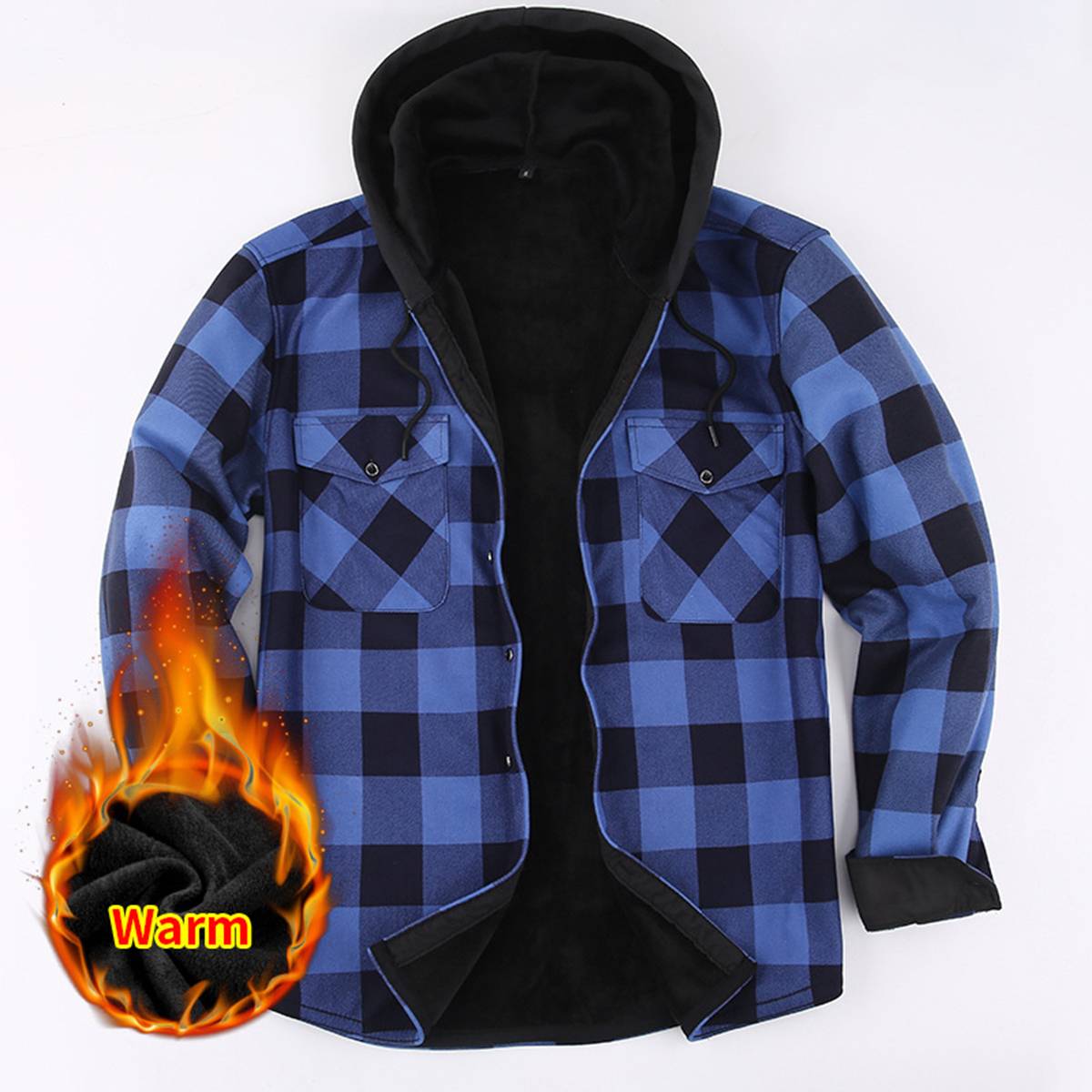 Men's Fleece Lined Plaid Hooded Shirt Jacket