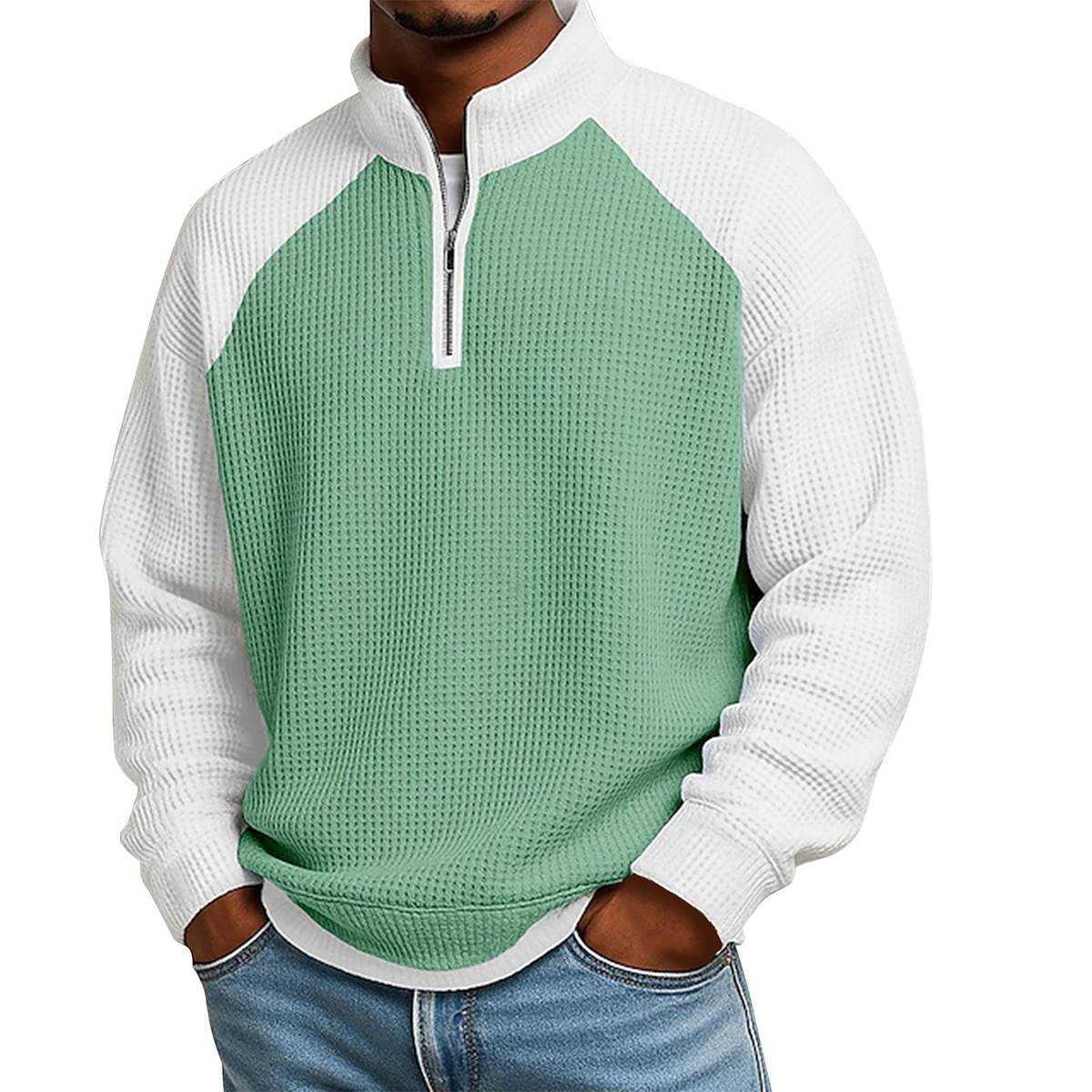 Men's Color Block Waffle Knit Quarter-Zip Pullover
