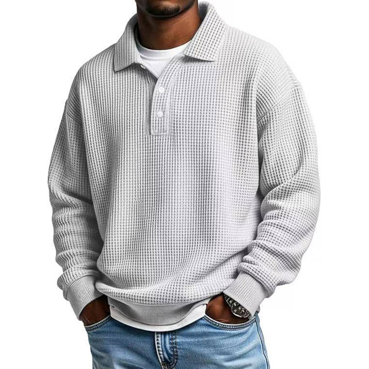 Men's Vintage Relaxed Fit Waffle Knit Polo Shirt