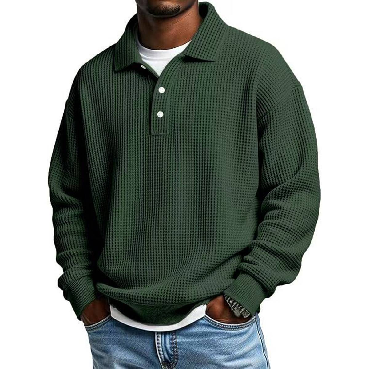 Men's Vintage Relaxed Fit Waffle Knit Polo Shirt