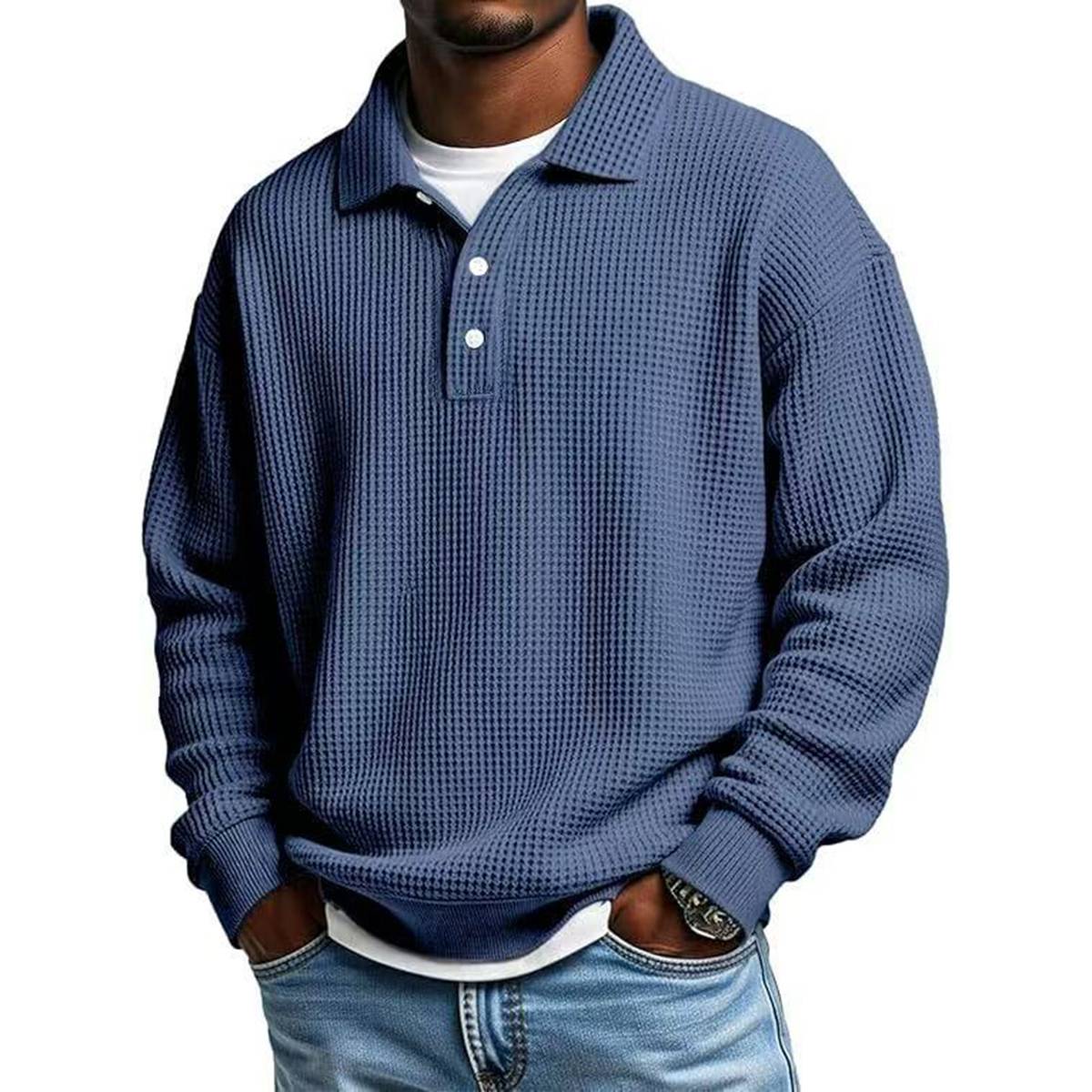 Men's Vintage Relaxed Fit Waffle Knit Polo Shirt