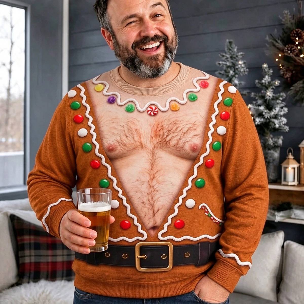 Men's Christmas Print Funny Graphic Crewneck Sweatshirt