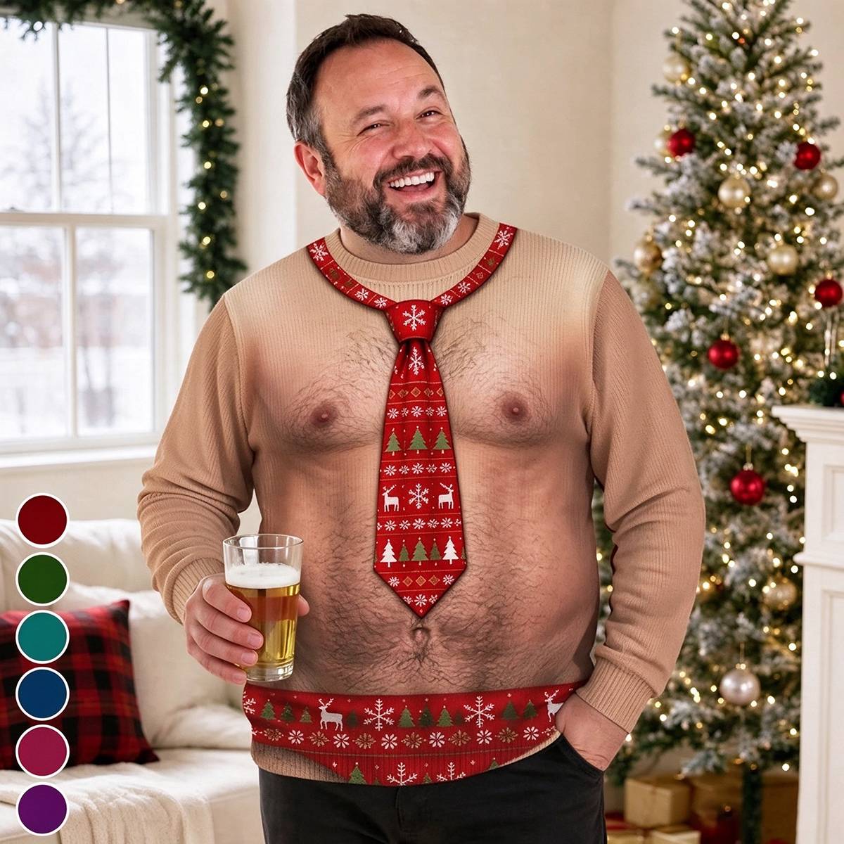 Men's Christmas Print Funny Graphic Crewneck Sweatshirt