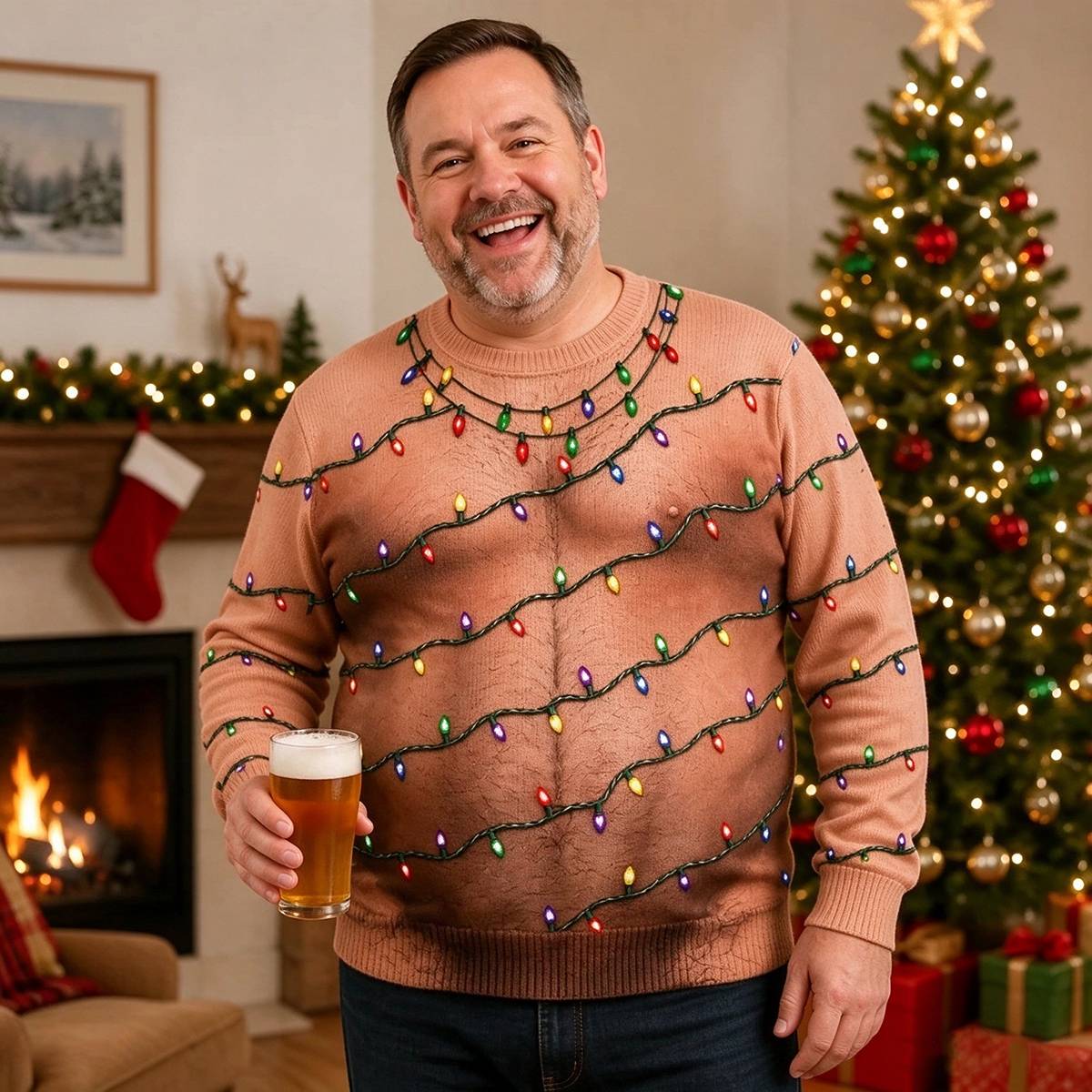 Men's Christmas Print Funny Graphic Crewneck Sweatshirt